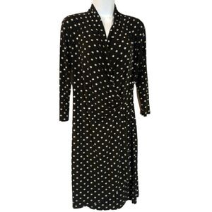 Clara Sun Woo black polka dot faux wrap dress size S
